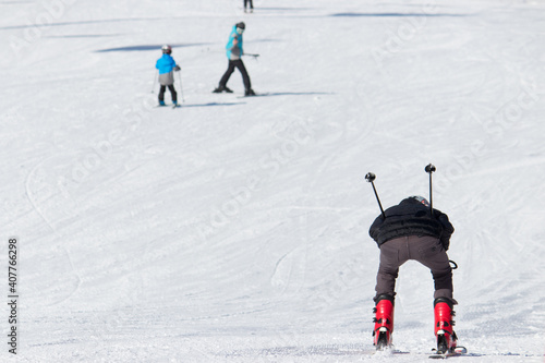 Theme of winter sport. Winter season. Skier skiing in Shahdag Resort. photo