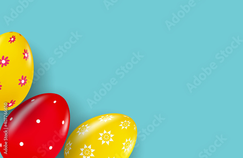 Easter sale poster template with 3d realistic  Easter eggs and paint.  Template for advertising, poster, flyer, greeting card.  Vector Illustration EPS10