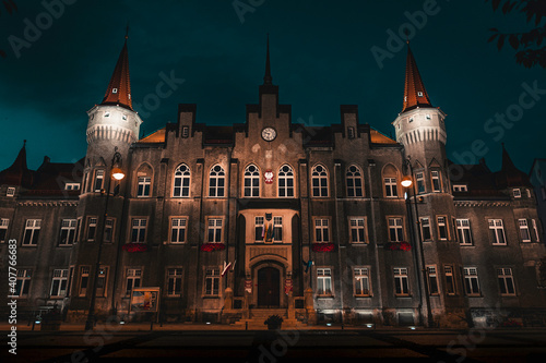 night view of the old town  Wa  brzych in Poland