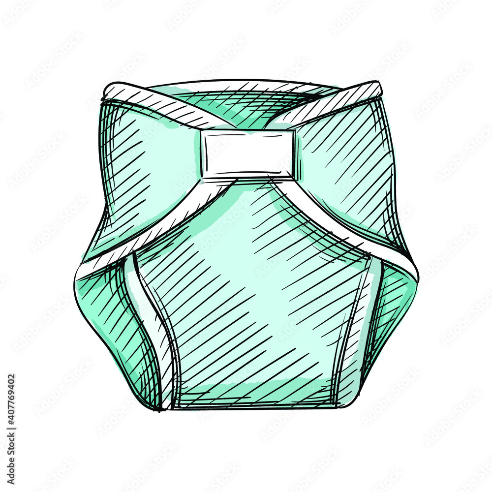 Watercolor colorful Hand drawn sketch of diapers on a white background