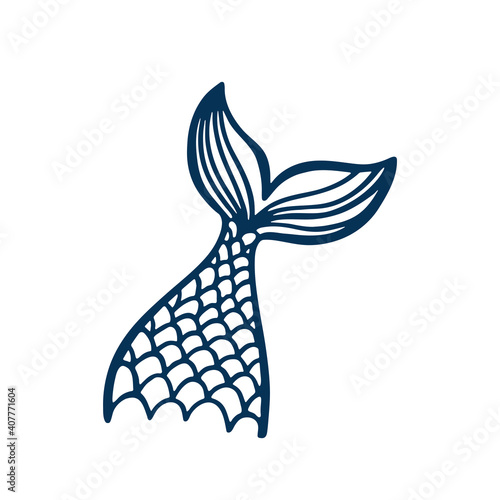 Hand drawn silhouette of mermaid's tail. Vector icon isolated