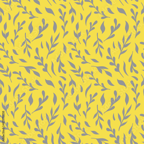Vector seamless floral pattern. Gray elements on a yellow background.