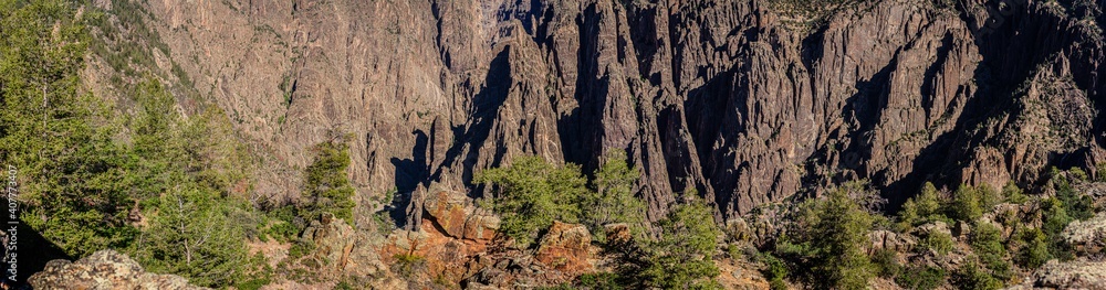 Panorama shot of rocky walls in black canyon of gunnisonin america