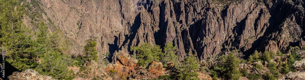 Panorama shot of rocky walls in black canyon of gunnisonin america Panorama shot of rocky walls in black canyon of gunnisonin america