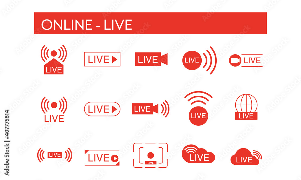 ライブ オンライン 中継 生放送 ベクターアイコンセット Stock Vector Adobe Stock