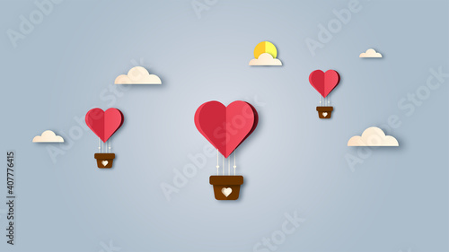 heart shaped balloon flying in heaven for valentine's day background for greeting cards happy holidays wedding day