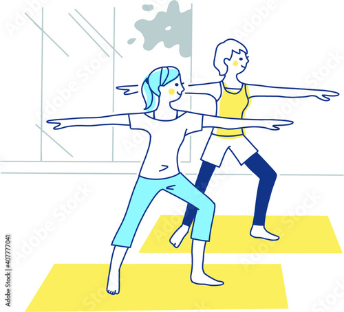 ヨガをする2人の女性