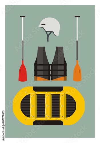 simple illustration of rafting and it's equipment