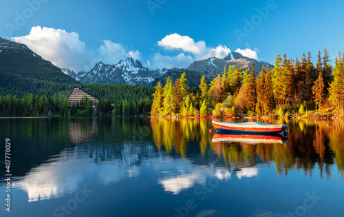 Morning relaxing view on High Tatras mountains ,National park and Strbske pleso (Strbske lake) mountains in Slovakia