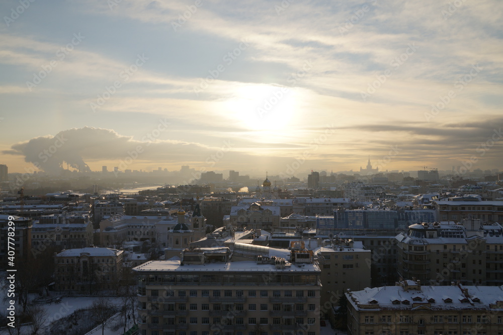 panoramic view of Moscow on a sunny winter day
