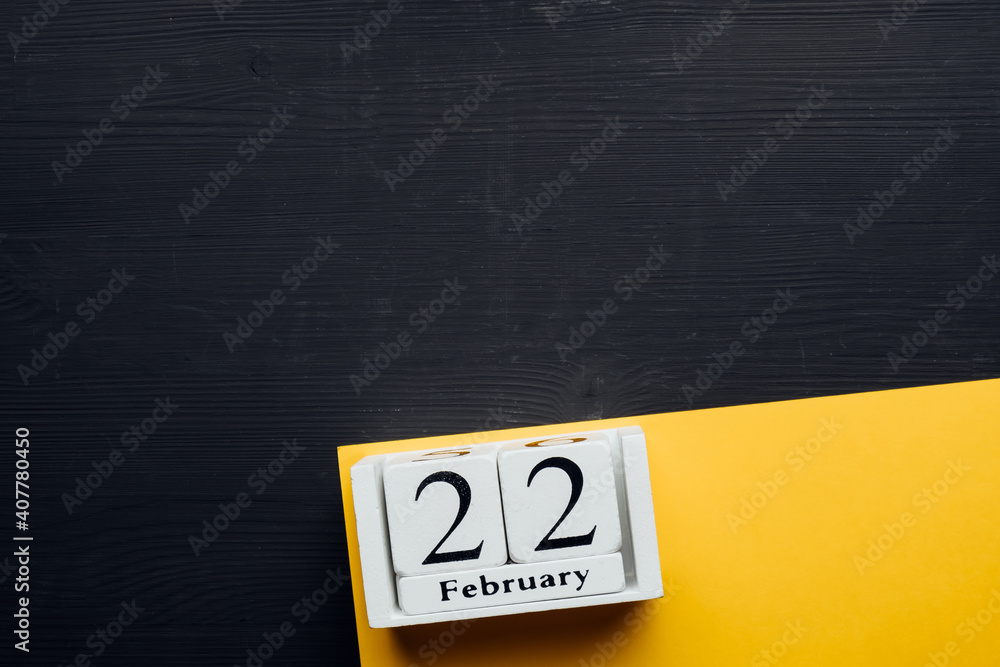 22 Twenty second day of winter month calendar february with copy space - obrazy, fototapety, plakaty 