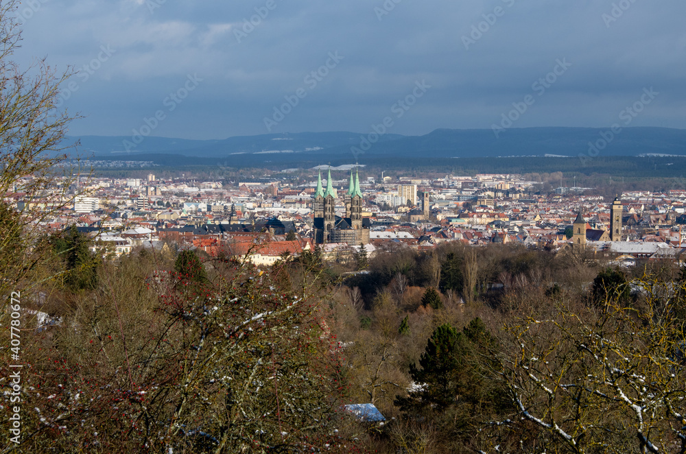 View of the World Heritage city of Bamberg on a sunny winter day with the bamberg cathedral in the middle