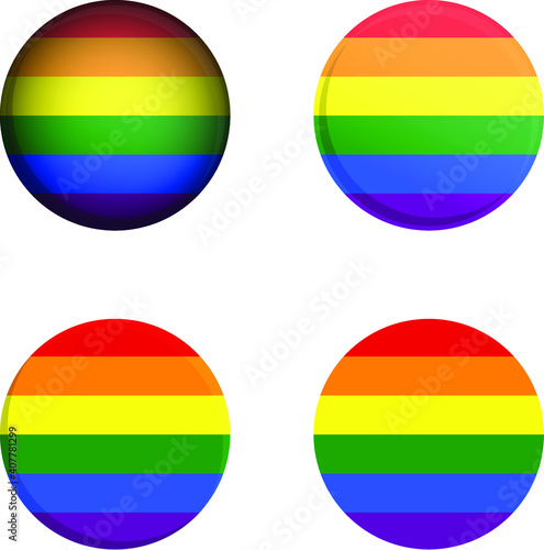 Round LGBTQ Pride Flag in different styles disc badge vector illustration rainbow