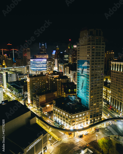 Detroit Night Drone Photo photo