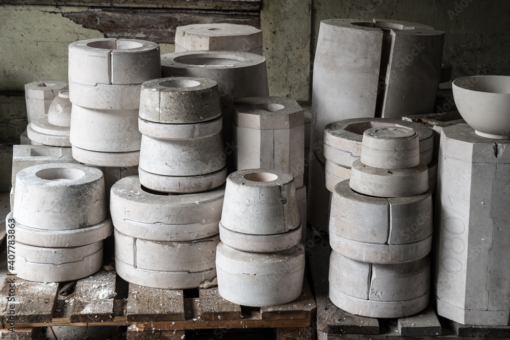Blanks and molds in a ceramic factory Blanks and molds in a ceramic factory