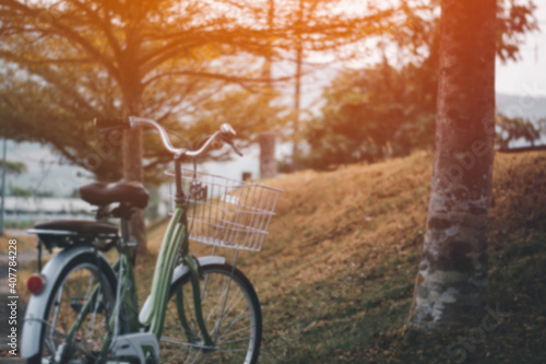 Green and white bicycle parking on the side of road © souayang