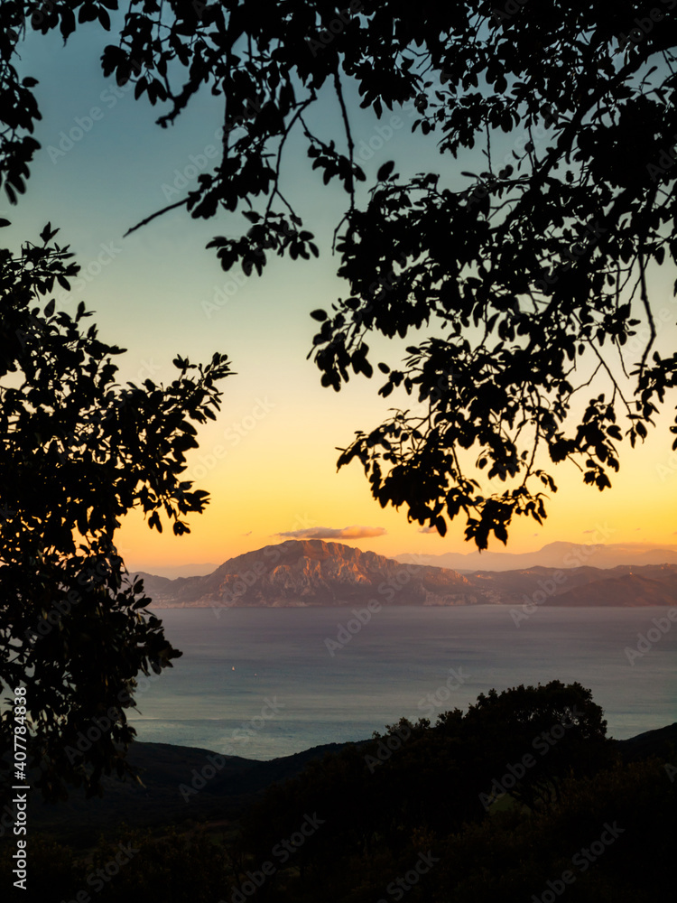 View to the strait of Gibraltar from the spanish side to the mountains of morocco