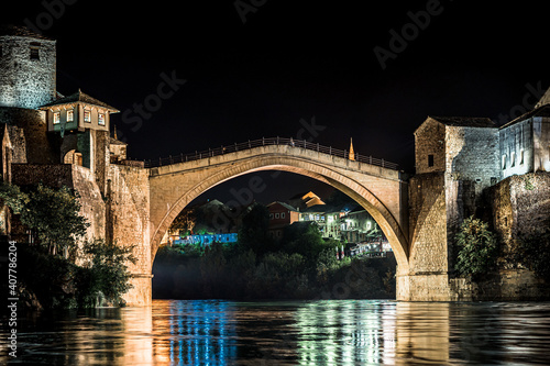 Stari most bridge of Mostar at night