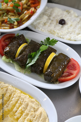 Traditional Turkish appetizers stuffed leaves