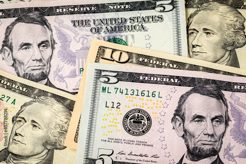 Принти на полотні Closeup of $15 dollars with 10 and 5 dollar bills