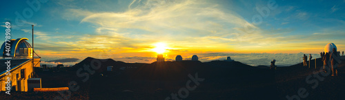 Top of Mauna Kea, Hawaii, with Telescope during sunset.