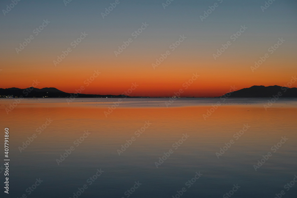 松江市から見た宍道湖の夕景