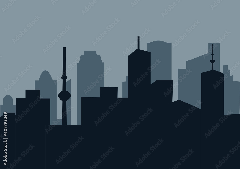 Fototapeta premium City Landscape Buildings and Architecture Silhouette Vector Background Collage Set. Illustration in Simple Geometric Flat Style