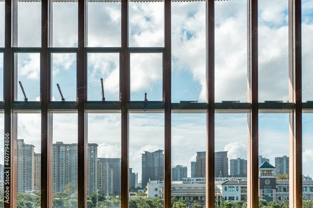 Office building floor-to-ceiling glass windows Office building floor-to-ceiling glass windows