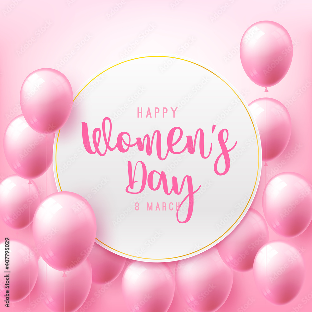 Happy women day 8 march text calligraphy with beautiful balloon 001