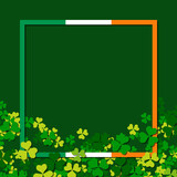 St.Patrick's Day green vector background with clover leaves and frame