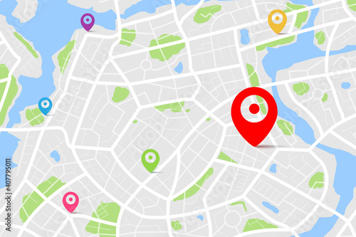 3D top view of a map with destination location point 005