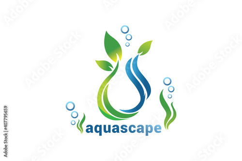 Aquascape logo  design vector template.