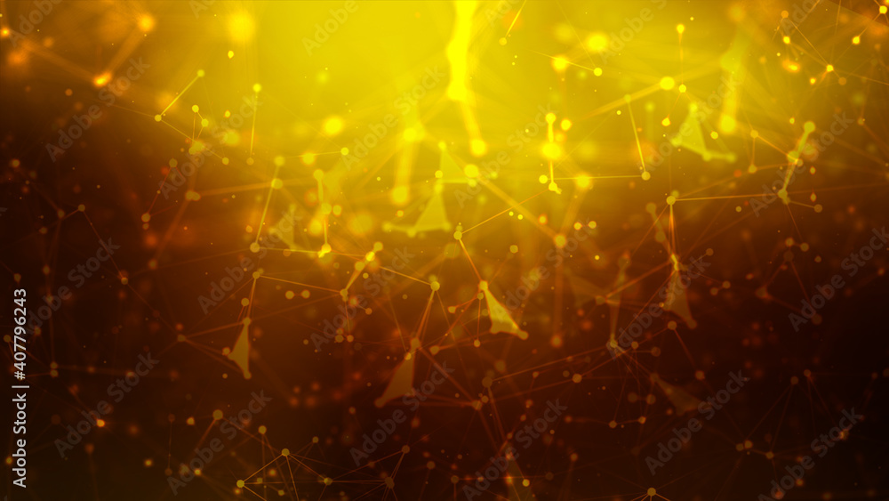 Fototapeta premium Abstract background Dot and connect line for cyber technology futuristic and network connection concept with dark and grain processed wide screen ratio.