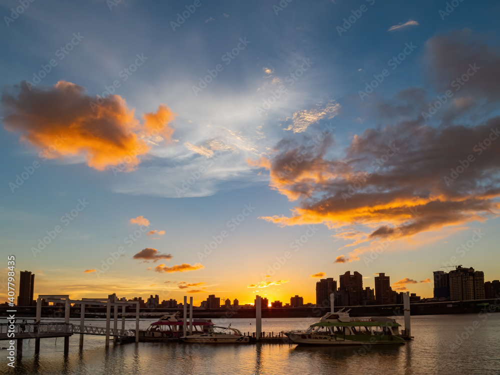 Sunset landscape around the Dadaocheng Wharf area