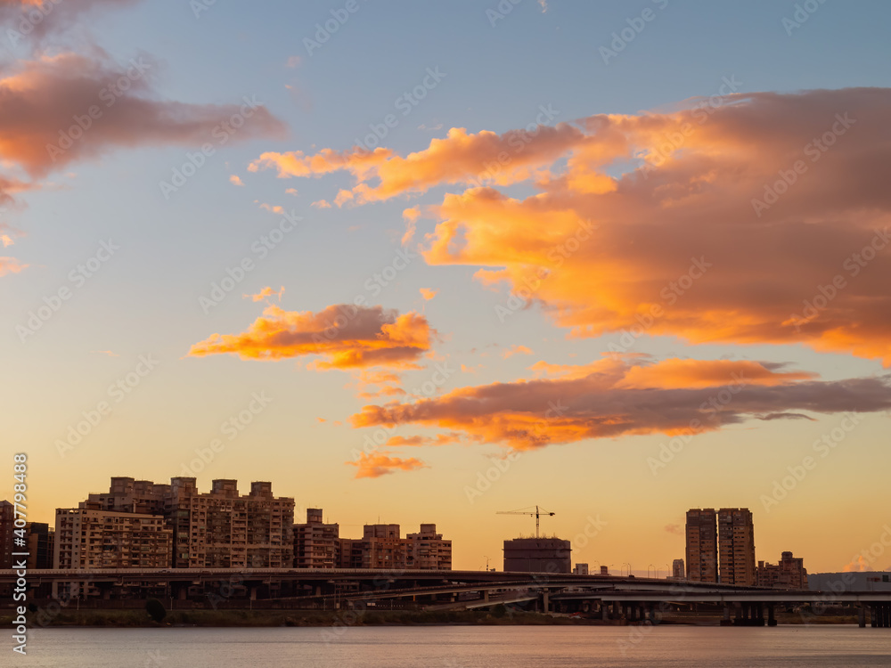 Sunset landscape around the Dadaocheng Wharf area