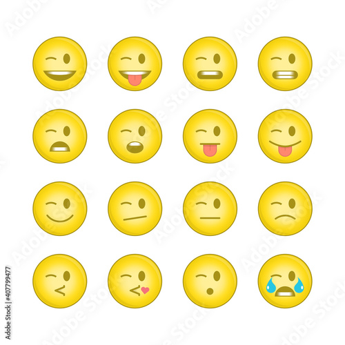 Emoji face sets. Icons Emoticons collection 10 of 15. Kit of emoji signs. Cartoon faces expressing different feelings. Big Set high quality vector cartoonish emoticons. EPS 10.