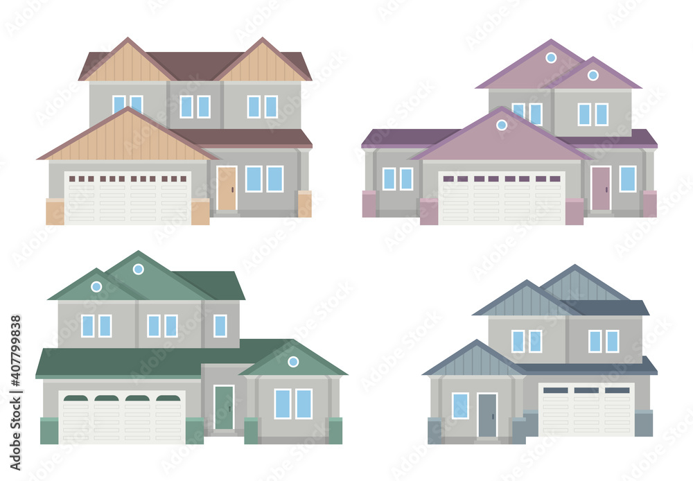 Houses Front View with Garage. Houses Front View with Garage.