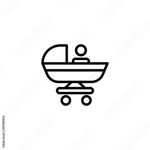 stroller line icon with baby. simple design editable. Design template vector