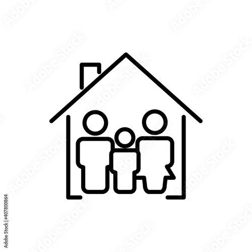 Family line icon with home. family at home symbol. simple design editable. Design template vector