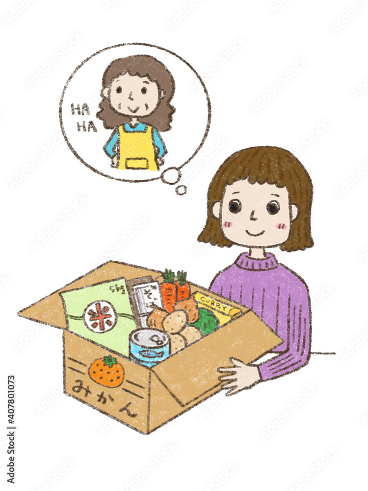荷物を受け取る女の子（実家からの仕送り）　care package