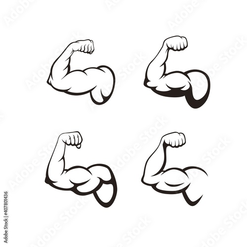 Set of Biceps muscle icon logo vector design template. Strong arm, muscle arm logo vector illustration