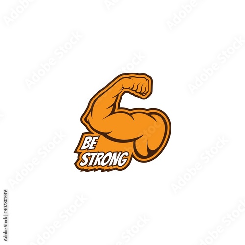 Stickers, label, Biceps muscle icon logo vector design template. Strong arm, muscle arm logo vector illustration