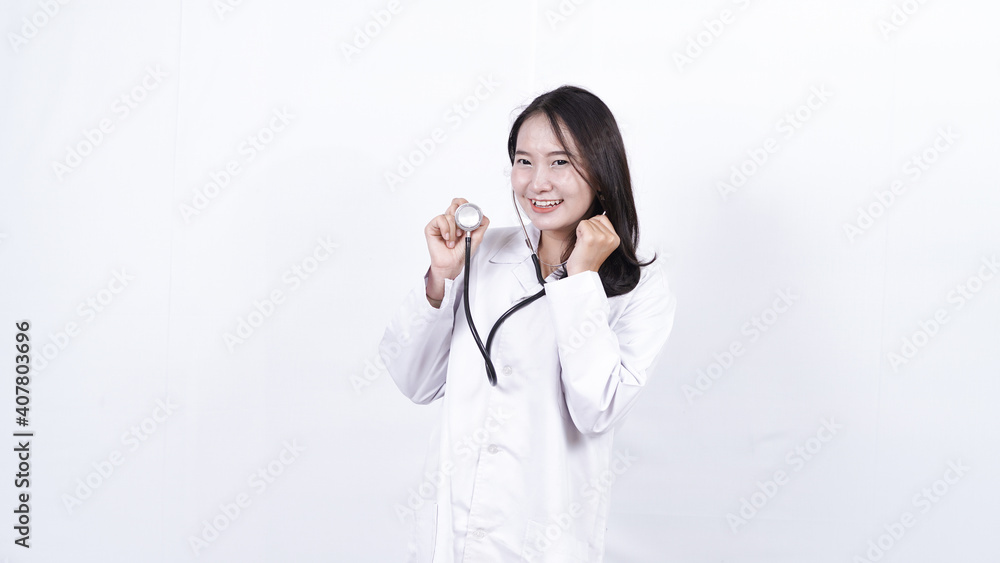 doctor asian woman with stethoscope isolated white background doctor asian woman with stethoscope isolated white background