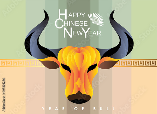 Abstract chinese new year 2021 with Traditional Chinese Wording, Year of Bull. The meaning are Lucky and Happy. Vector and Illustration, EPS 10