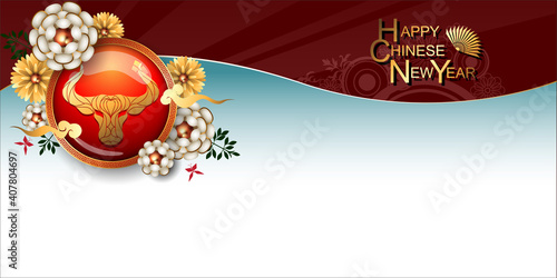 Abstract chinese new year 2021 with Traditional Chinese Wording, Year of Bull. The meaning are Lucky and Happy. Vector and Illustration, EPS 10