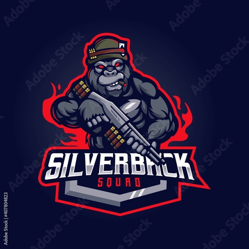 Silverback mascot logo design vector with modern illustration concept style for badge, emblem and t-shirt printing. Angry gorilla illustration for esport