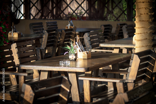 Table in the restaurant for two in the wooden style