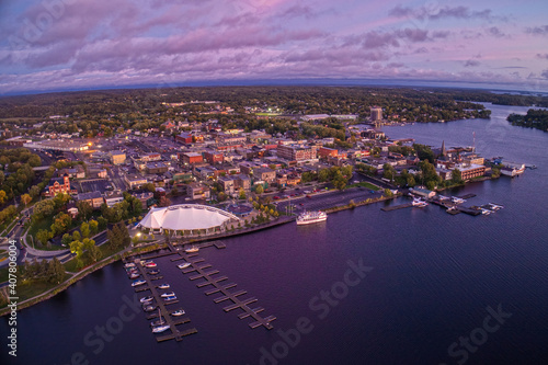 Aerial View of Kenora, Ontario at sunset in summer photo