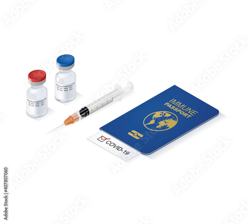 Covid-19 vaccine with immune passport and syringe
