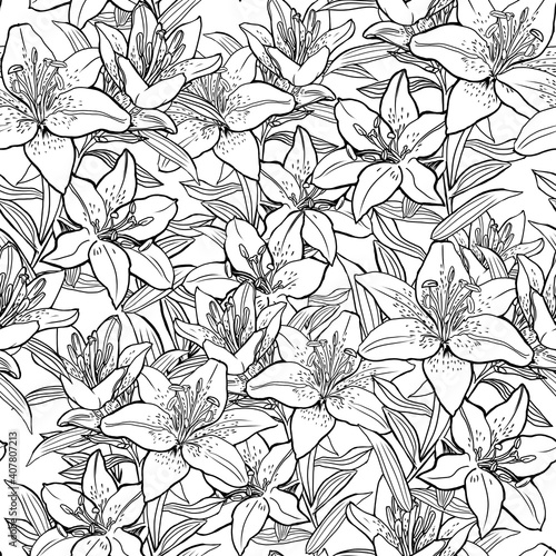 Seamless pattern with lily flowers